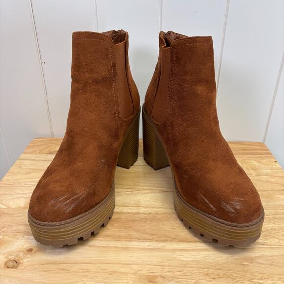Diba Womens Boho Indie Chunky Ankle Platform Booties Size 11 Cognac Hipster - Picture 4 of 8